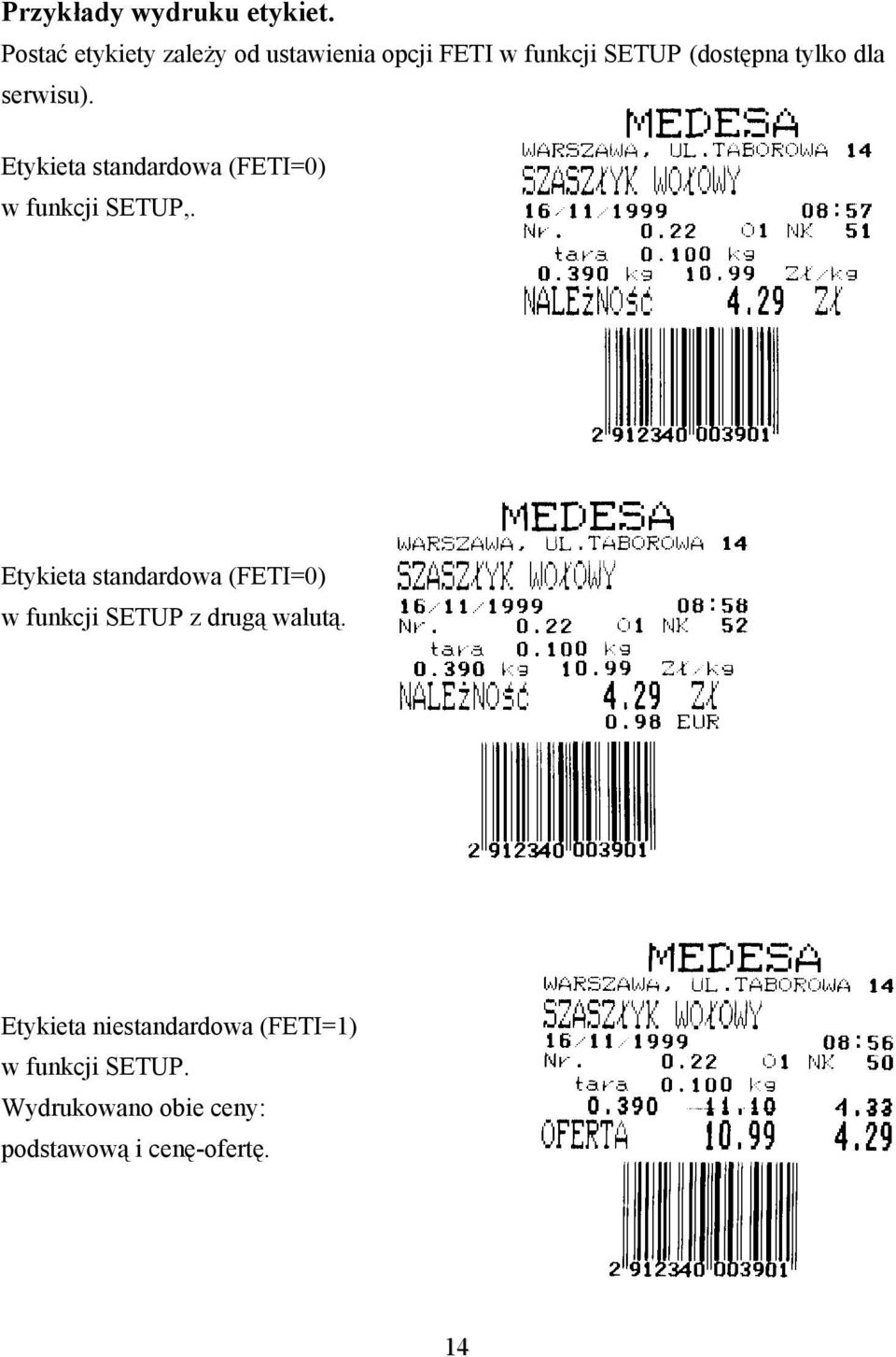 serwisu). Etykieta standardwa (FETI=0) w funkcji SETUP,.