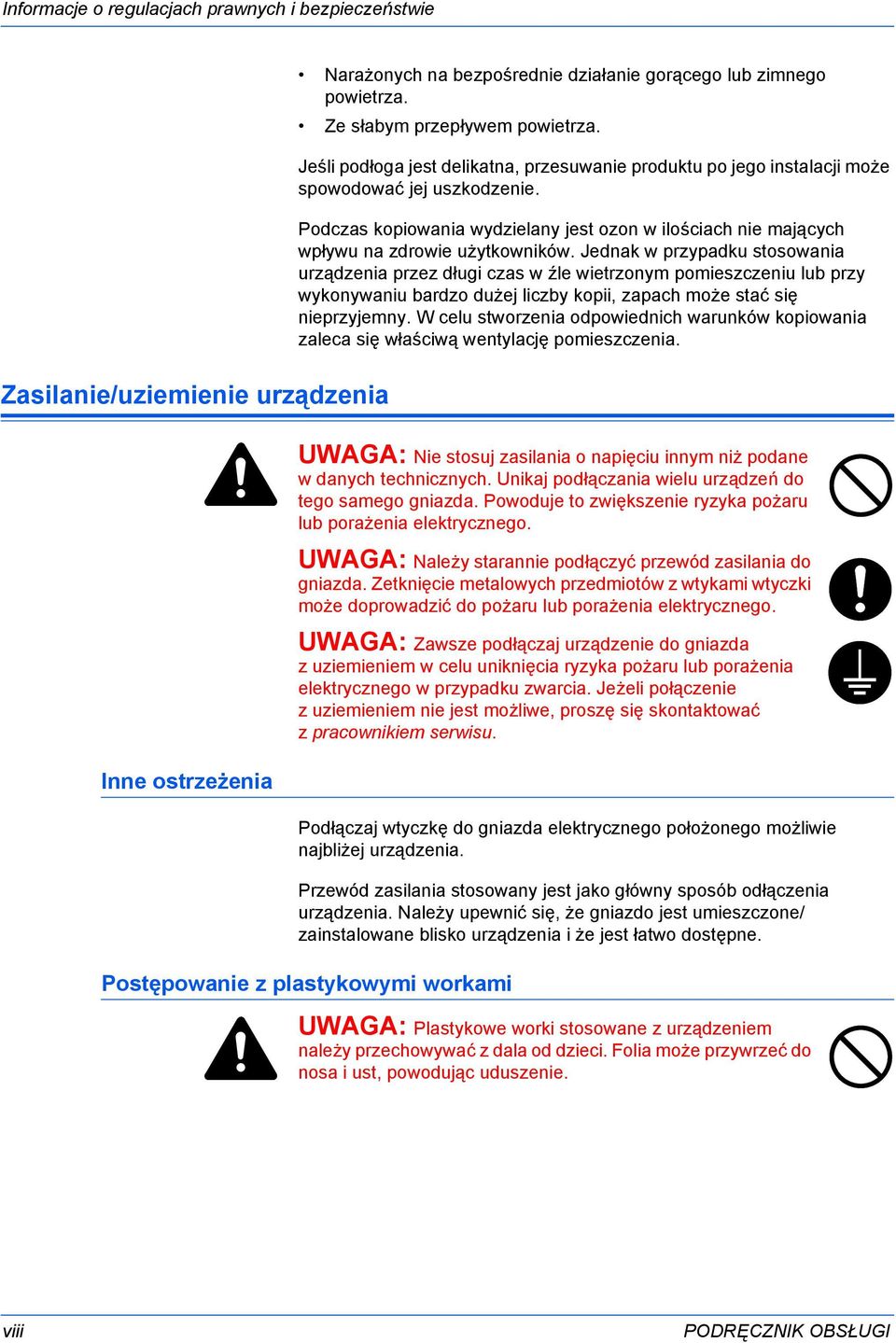 Jednak w przypadku stosowania urządzenia przez długi czas w źle wietrzonym pomieszczeniu lub przy wykonywaniu bardzo dużej liczby kopii, zapach może stać się nieprzyjemny.