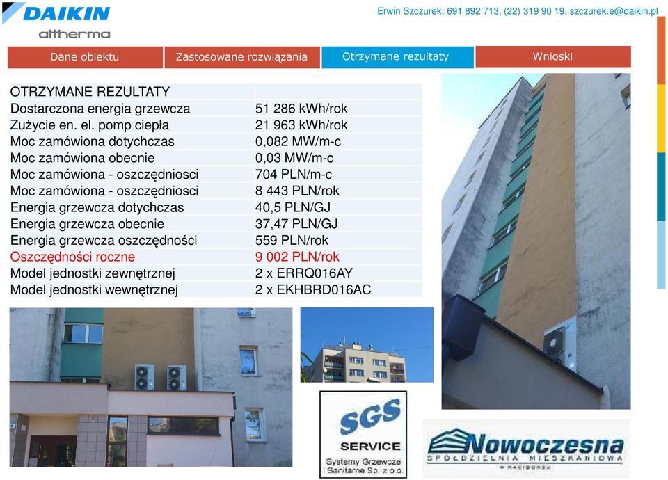 dotychczas Energia grzewcza obecnie Energia grzewcza oszczędności Oszczędności roczne Model jednostki zewnętrznej Model jednostki wewnętrznej