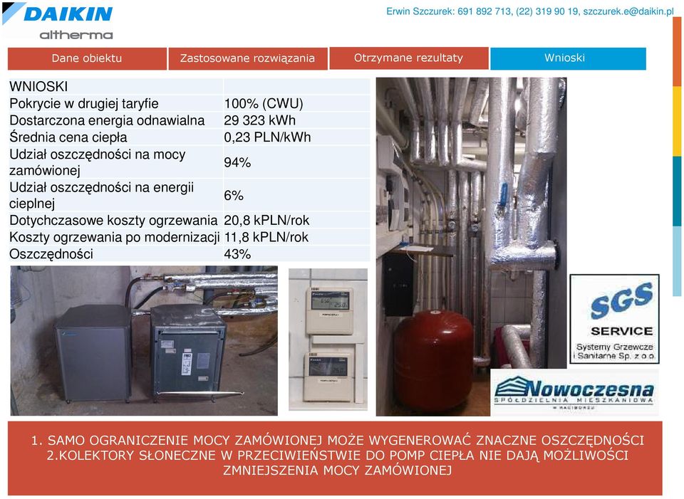 Dotychczasowe koszty ogrzewania 20,8 kpln/rok Koszty ogrzewania po modernizacji 11,8 kpln/rok Oszczędności 43% 1.