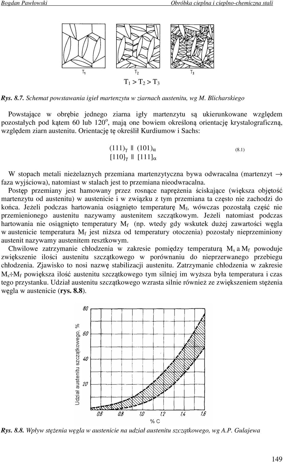 austenitu. Orientację tę określił Kurdiumow i Sachs: (111) γ (101) α (8.
