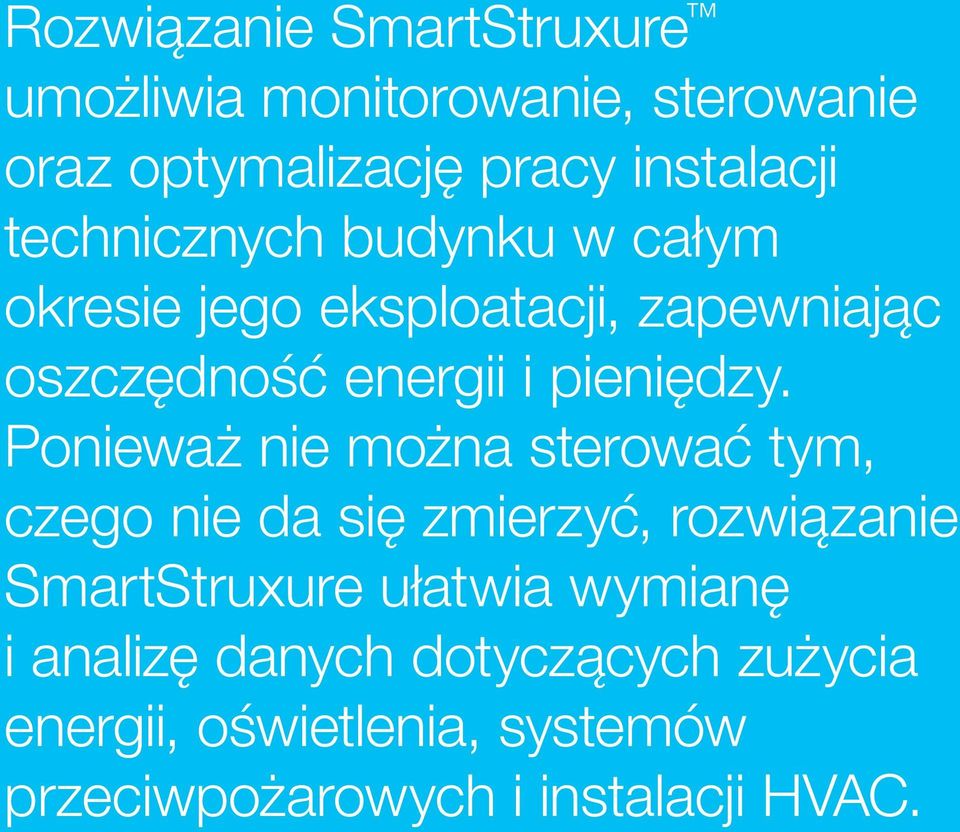 Ponieważ nie można sterować tym, czego nie da się zmierzyć, rozwiązanie SmartStruxure ułatwia wymianę