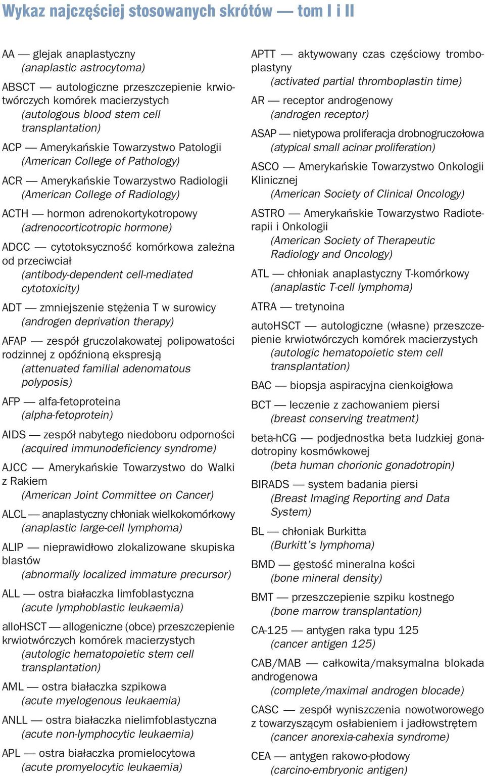 (adrenocorticotropic hormone) ADCC cytotoksyczność komórkowa zależna od przeciwciał (antibody dependent cell mediated cytotoxicity) ADT zmniejszenie stężenia T w surowicy (androgen deprivation