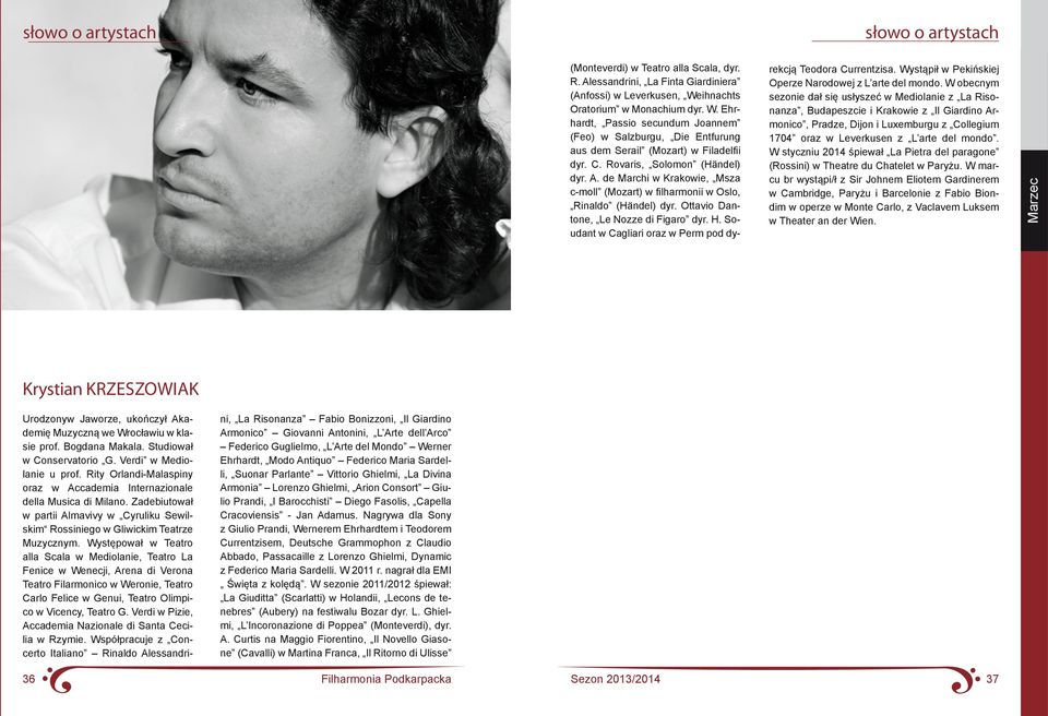 de Marchi w Krakowie, Msza c-moll (Mozart) w filharmonii w Oslo, Rinaldo (Händel) dyr. Ottavio Dantone, Le Nozze di Figaro dyr. H. Soudant w Cagliari oraz w Perm pod dyrekcją Teodora Currentzisa.