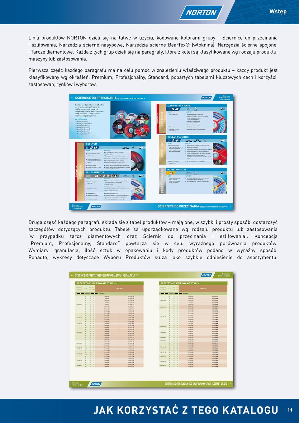 Pierwsza część każdego paragrafu ma na celu pomoc w znalezieniu właściwego produktu każdy produkt jest klasyfikowany wg określeń: Premium, Profesjonalny, Standard, popartych tabelami kluczowych cech