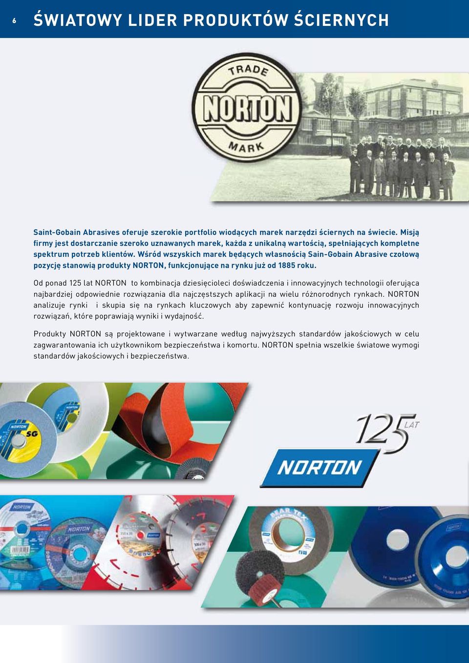 Wśród wszyskich marek będących własnością Sain-Gobain Abrasive czołową pozycję stanowią produkty NORTON, funkcjonujące na rynku już od 1885 roku.