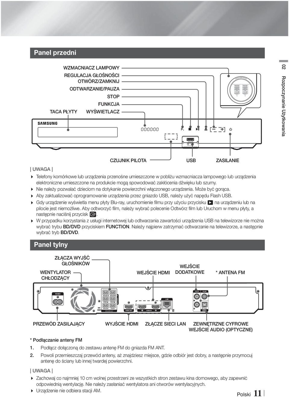 5A UWAGA CZUJNIK PILOTA USB ZASILANIE Telefony komórkowe lub urządzenia przenośne umieszczone w pobliżu wzmacniacza lampowego lub urządzenia elektroniczne umieszczone na produkcie mogą spowodować