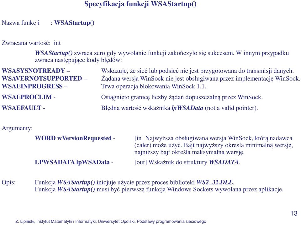 WSAVERNOTSUPPORTED Żądana wersja WinSock nie jest obsługiwana przez implementację WinSock. WSAEINPROGRESS Trwa operacja blokowania WinSock 1.