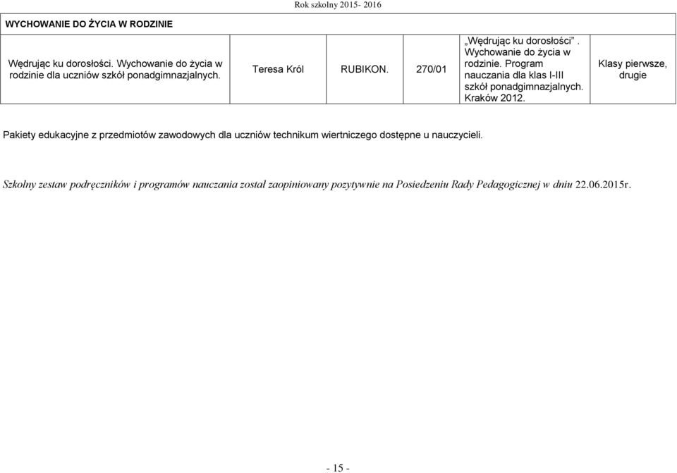 Kraków 2012., drugie Pakiety edukacyjne z przedmiotów zawodowych dla uczniów technikum wiertniczego dostępne u nauczycieli.