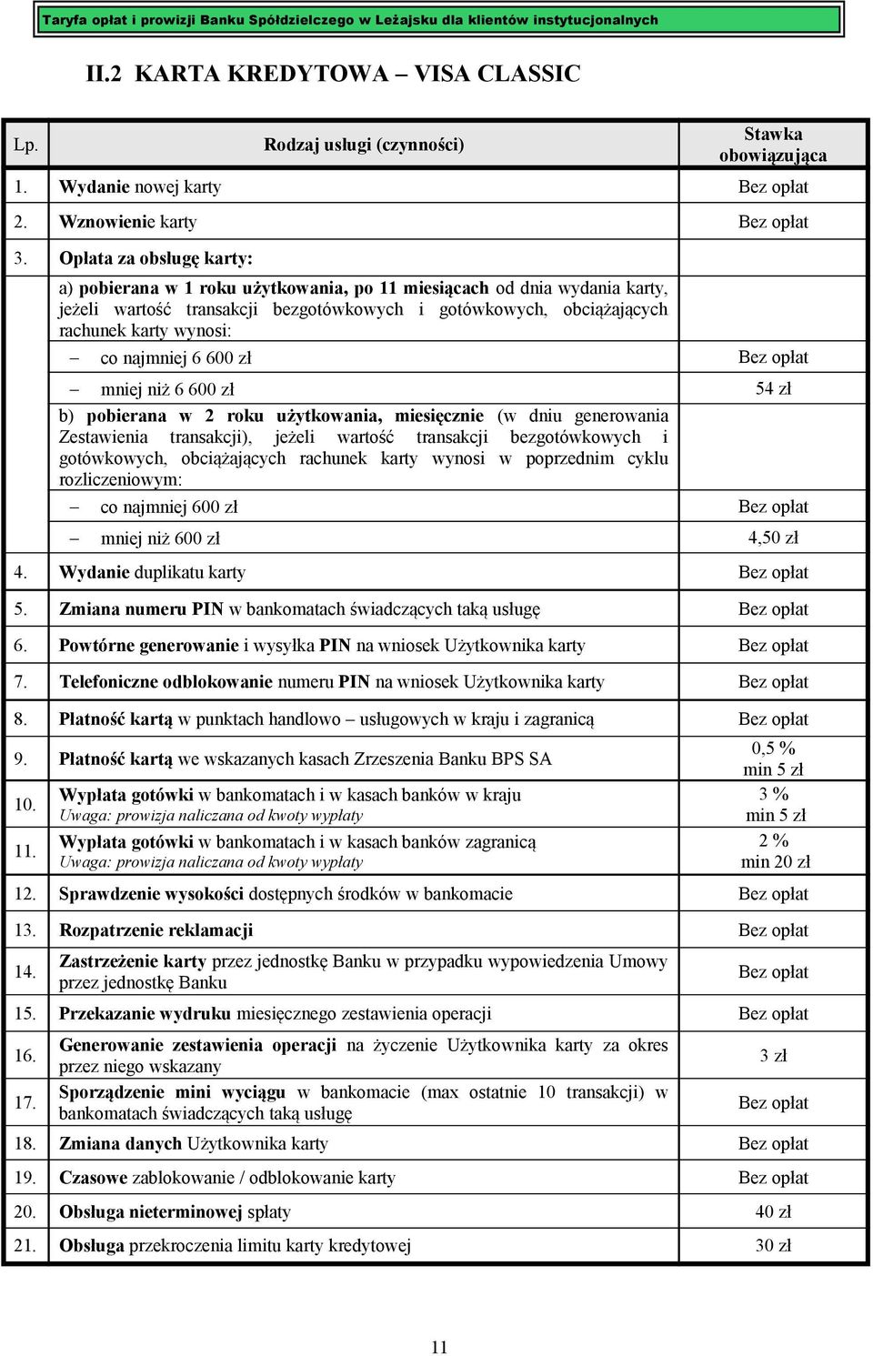 najmniej 6 600 zł Bez opłat mniej niż 6 600 zł 54 zł b) pobierana w 2 roku użytkowania, miesięcznie (w dniu generowania Zestawienia transakcji), jeżeli wartość transakcji bezgotówkowych i