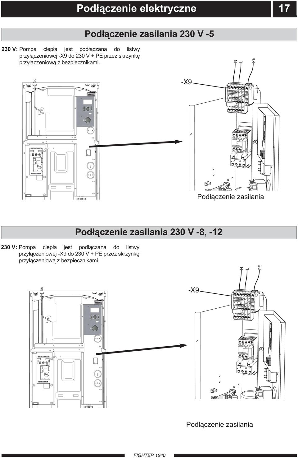 L PE -X9 Podłączenie zasilania 230 V: Pompa ciepła jest podłączana do  Podłączenie zasilania 230 V -8,