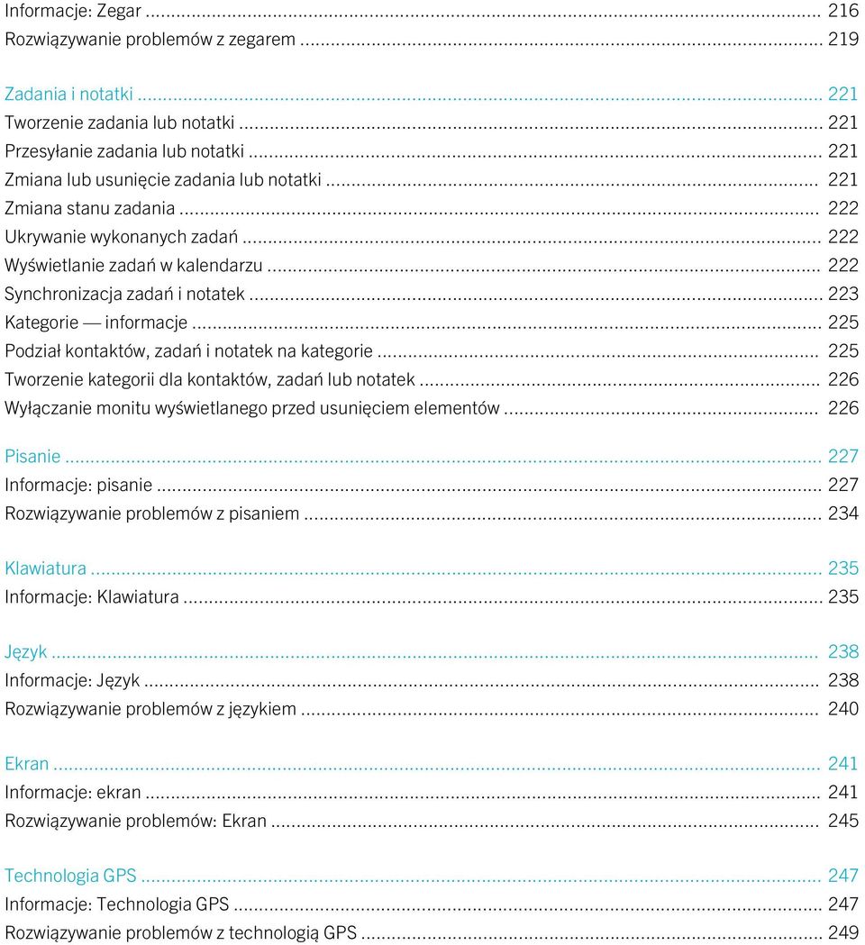 .. 223 Kategorie informacje... 225 Podział kontaktów, zadań i notatek na kategorie... 225 Tworzenie kategorii dla kontaktów, zadań lub notatek.