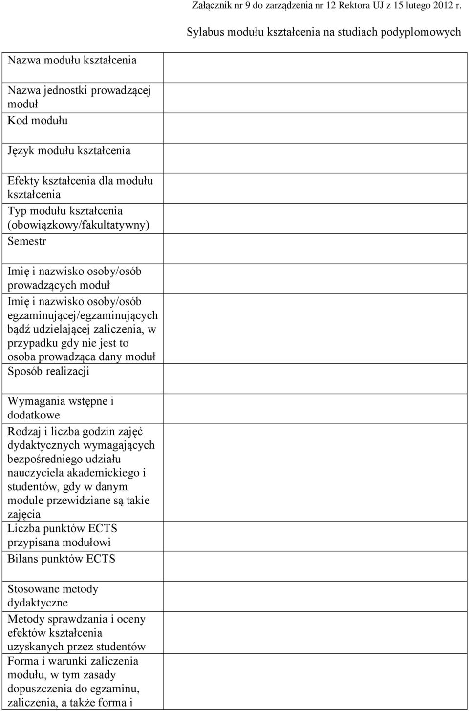 modułu kształcenia (obowiązkowy/fakultatywny) Semestr Imię i nazwisko osoby/osób prowadzących moduł Imię i nazwisko osoby/osób egzaminującej/egzaminujących bądź udzielającej zaliczenia, w przypadku