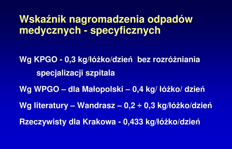 WPGO dla Małopolski 0,4 kg/ łóżko/ dzień Wg literatury Wandrasz