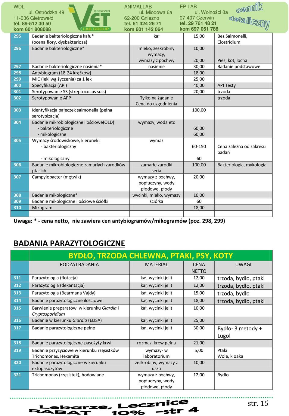301 Serotypowanie SS (streptococus suis) 20,00 trzoda 302 Serotypowanie APP Tylko na żądanie Cena do uzgodnienia 303 Identyfikacja pałeczek salmonella (pełna serotypizacja) 304 Badanie