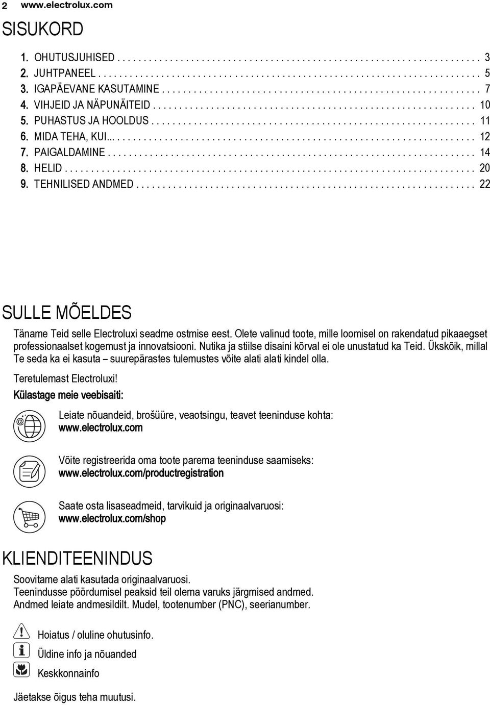 ............................................................ 11 6. MIDA TEHA, KUI....................................................................... 12 7. PAIGALDAMINE...................................................................... 14 8.