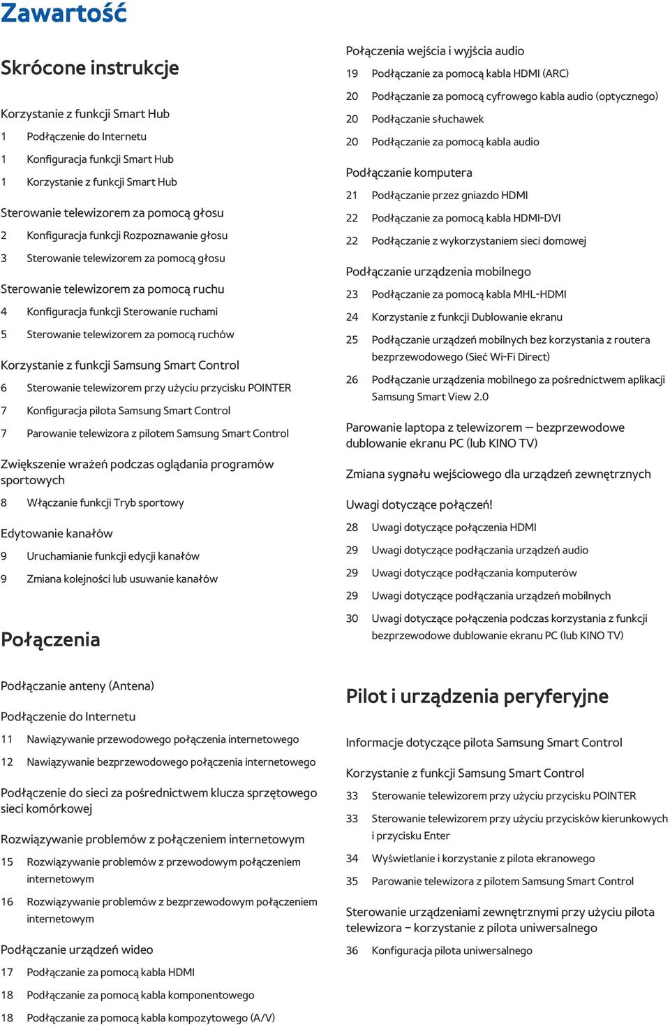ruchów Korzystanie z funkcji Samsung Smart Control 6 Sterowanie telewizorem przy użyciu przycisku POINTER 7 Konfiguracja pilota Samsung Smart Control 7 Parowanie telewizora z pilotem Samsung Smart