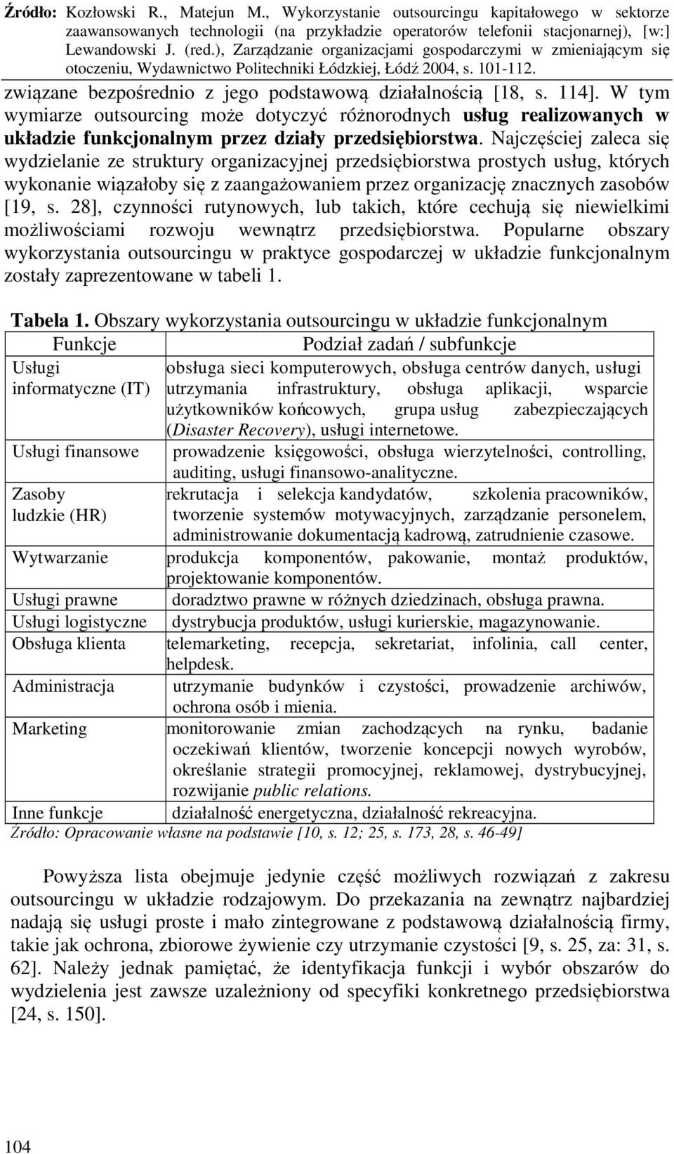 28], czynności rutynowych, lub takich, które cechują się niewielkimi możliwościami rozwoju wewnątrz przedsiębiorstwa.