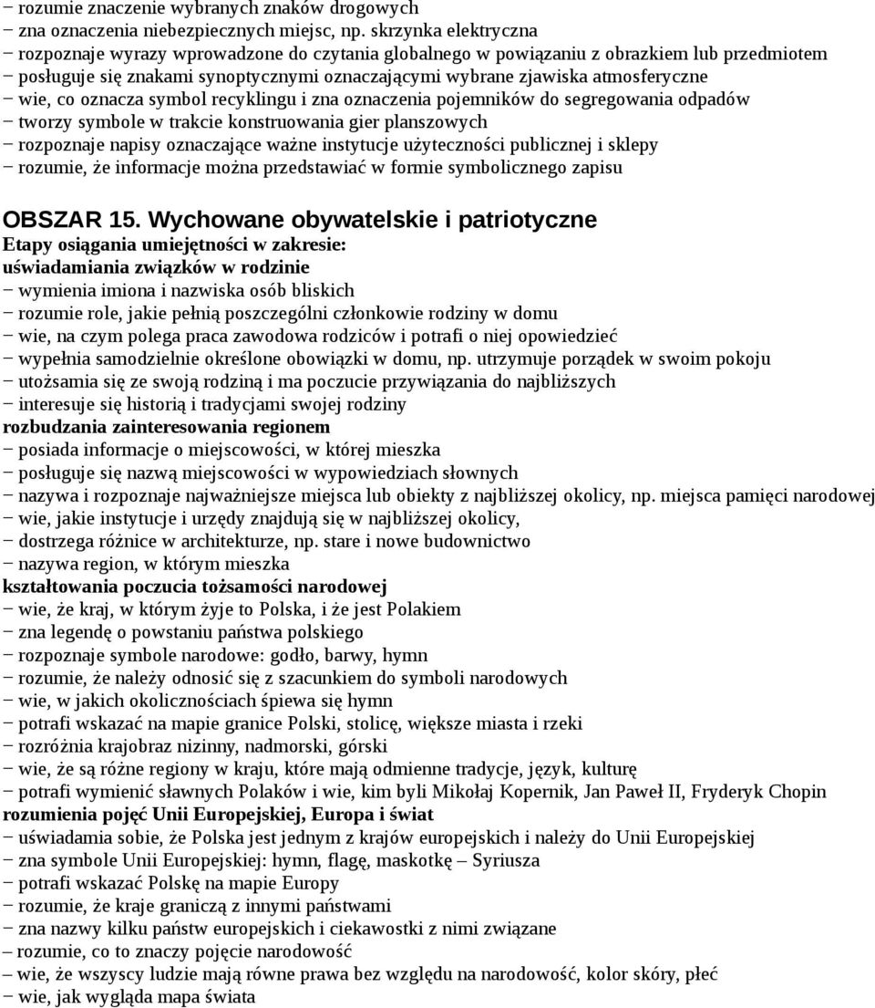 wie, co oznacza symbol recyklingu i zna oznaczenia pojemników do segregowania odpadów tworzy symbole w trakcie konstruowania gier planszowych rozpoznaje napisy oznaczające ważne instytucje