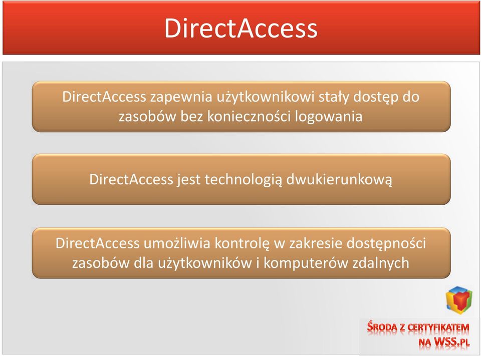 technologią dwukierunkową DirectAccess umożliwia kontrolę w