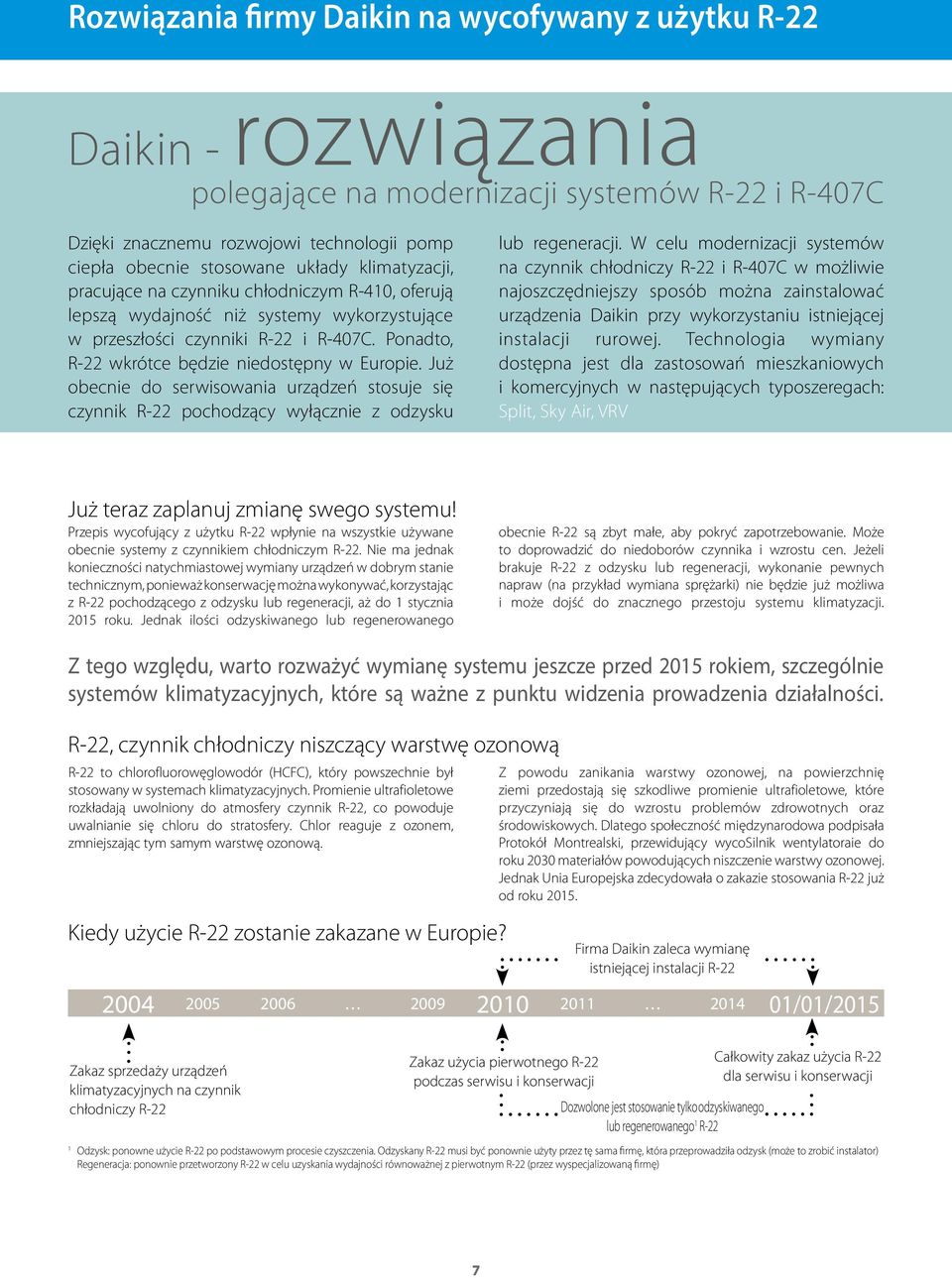 Już obecnie do serwisowania urządzeń stosuje się czynnik R-22 pochodzący wyłącznie z odzysku lub regeneracji.