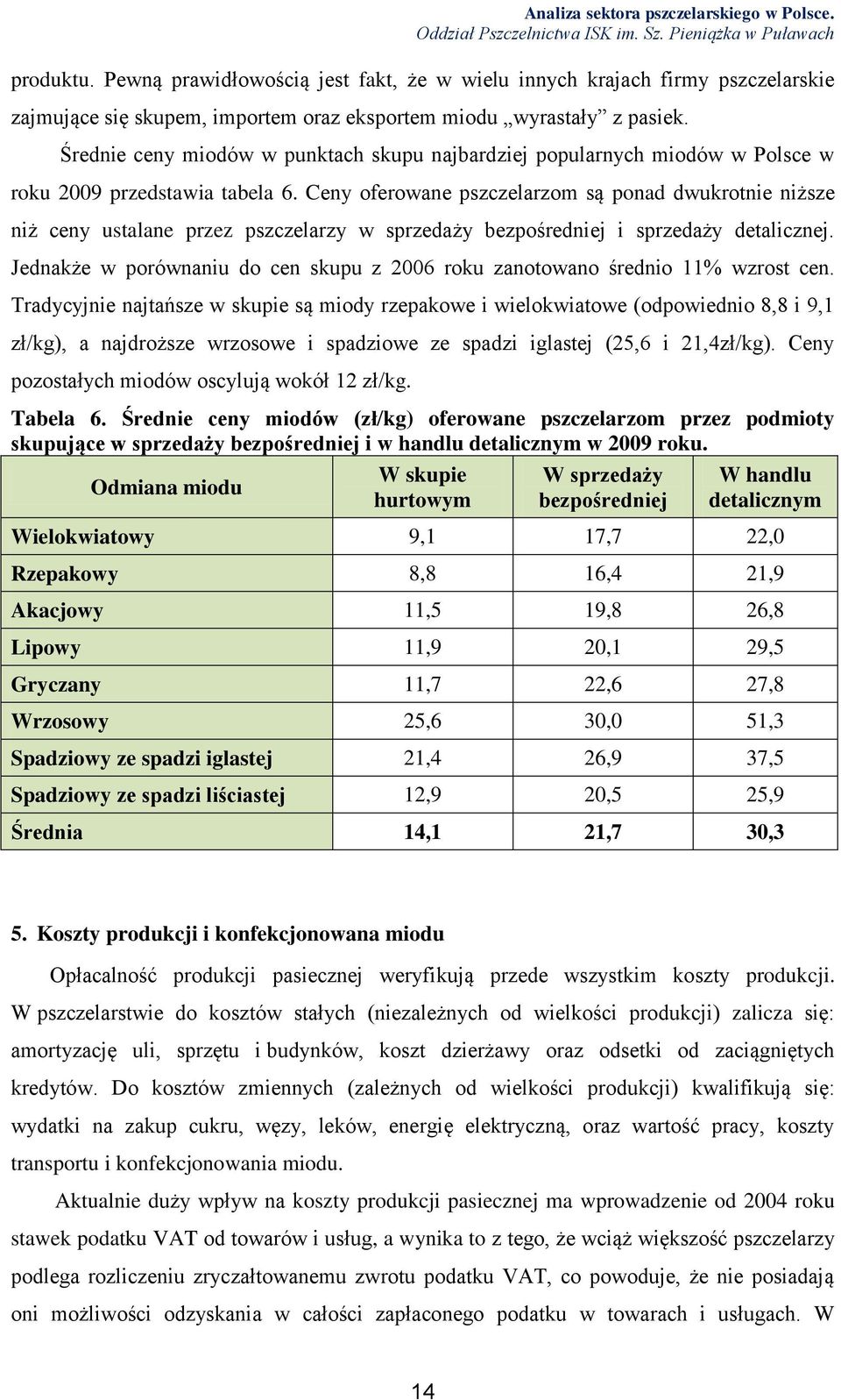 Ceny oferowane pszczelarzom są ponad dwukrotnie niższe niż ceny ustalane przez pszczelarzy w sprzedaży bezpośredniej i sprzedaży detalicznej.