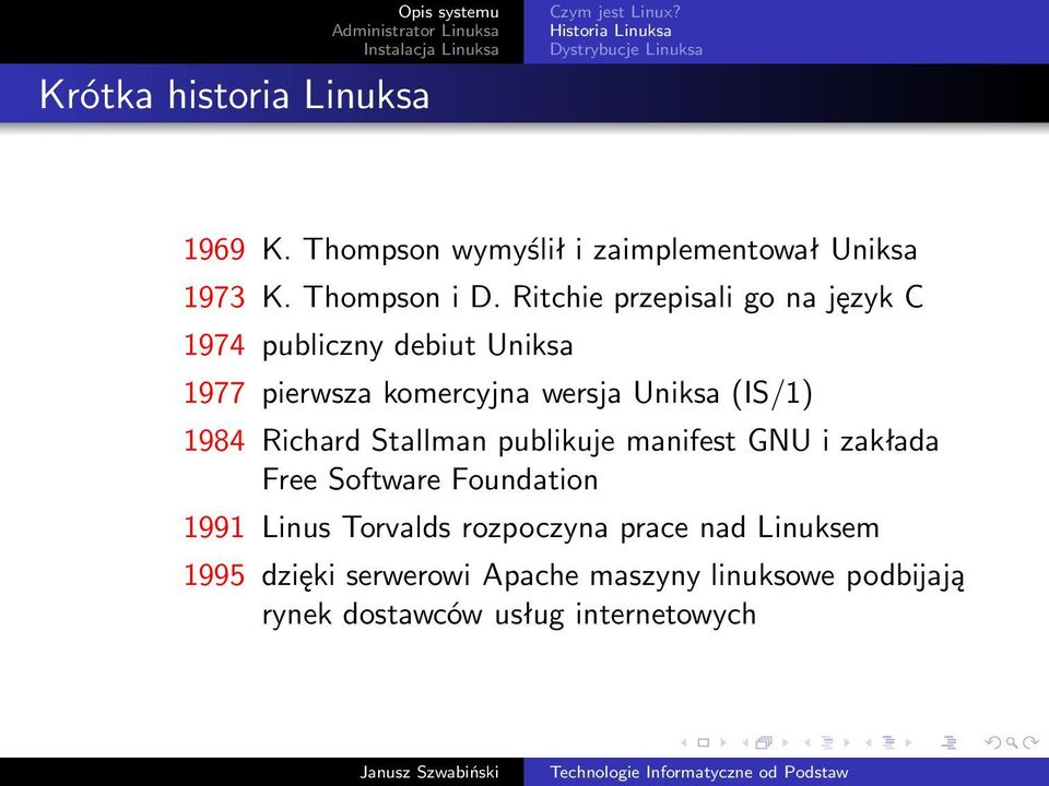 Ritchie przepisali go na język C 1974 publiczny debiut Uniksa 1977 pierwsza komercyjna wersja Uniksa (IS/1) 1984