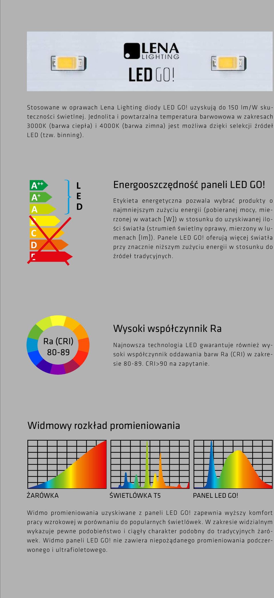 Etykieta energetyczna pozwala wybrać produkty o najmniejszym zużyciu energii (pobieranej y, mierzonej w watach ) w stosunku do uzyskiwanej ilości światła (strumień świetlny oprawy, mierzony w