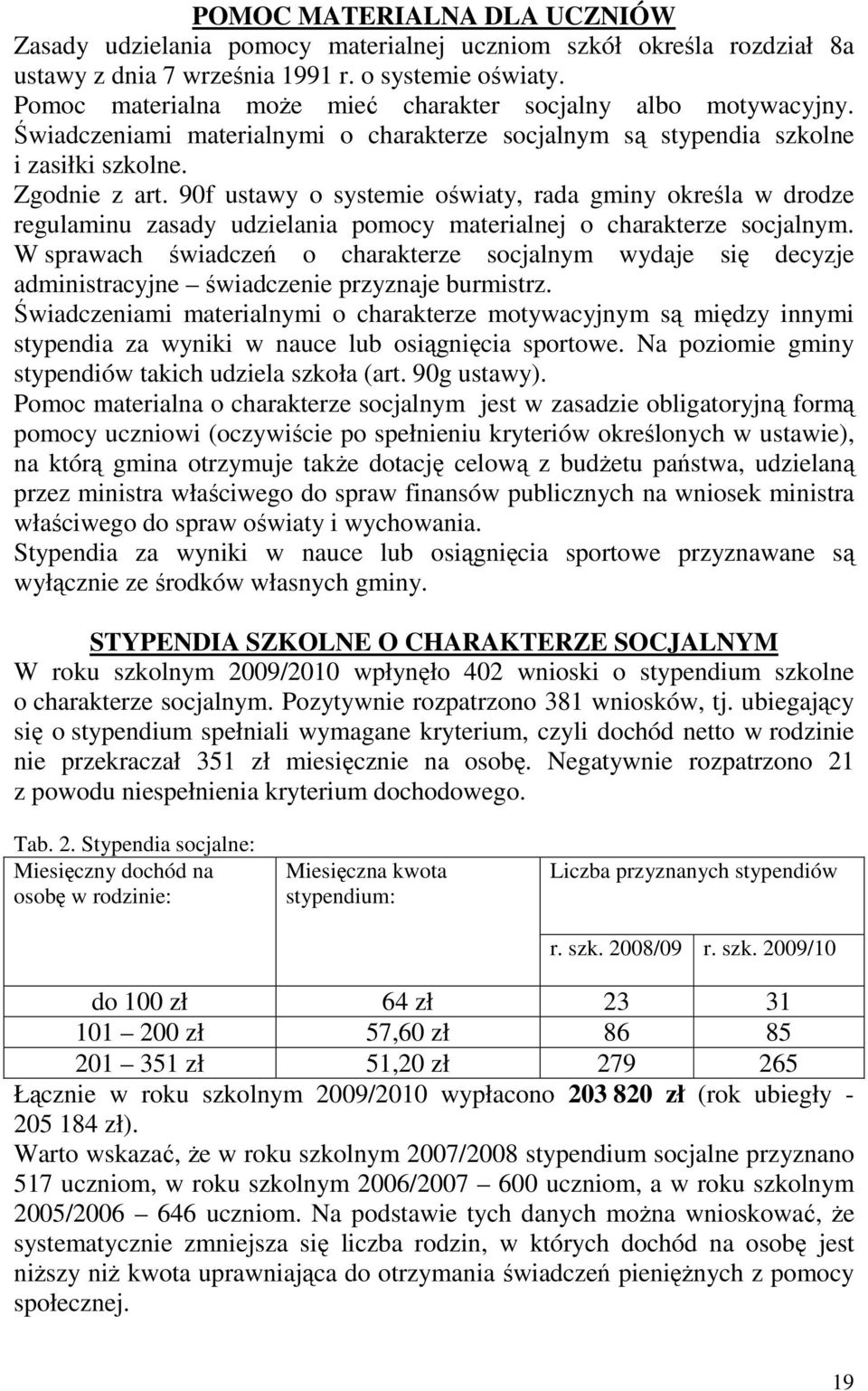 90f ustawy o systemie oświaty, rada gminy określa w drodze regulaminu zasady udzielania pomocy materialnej o charakterze socjalnym.