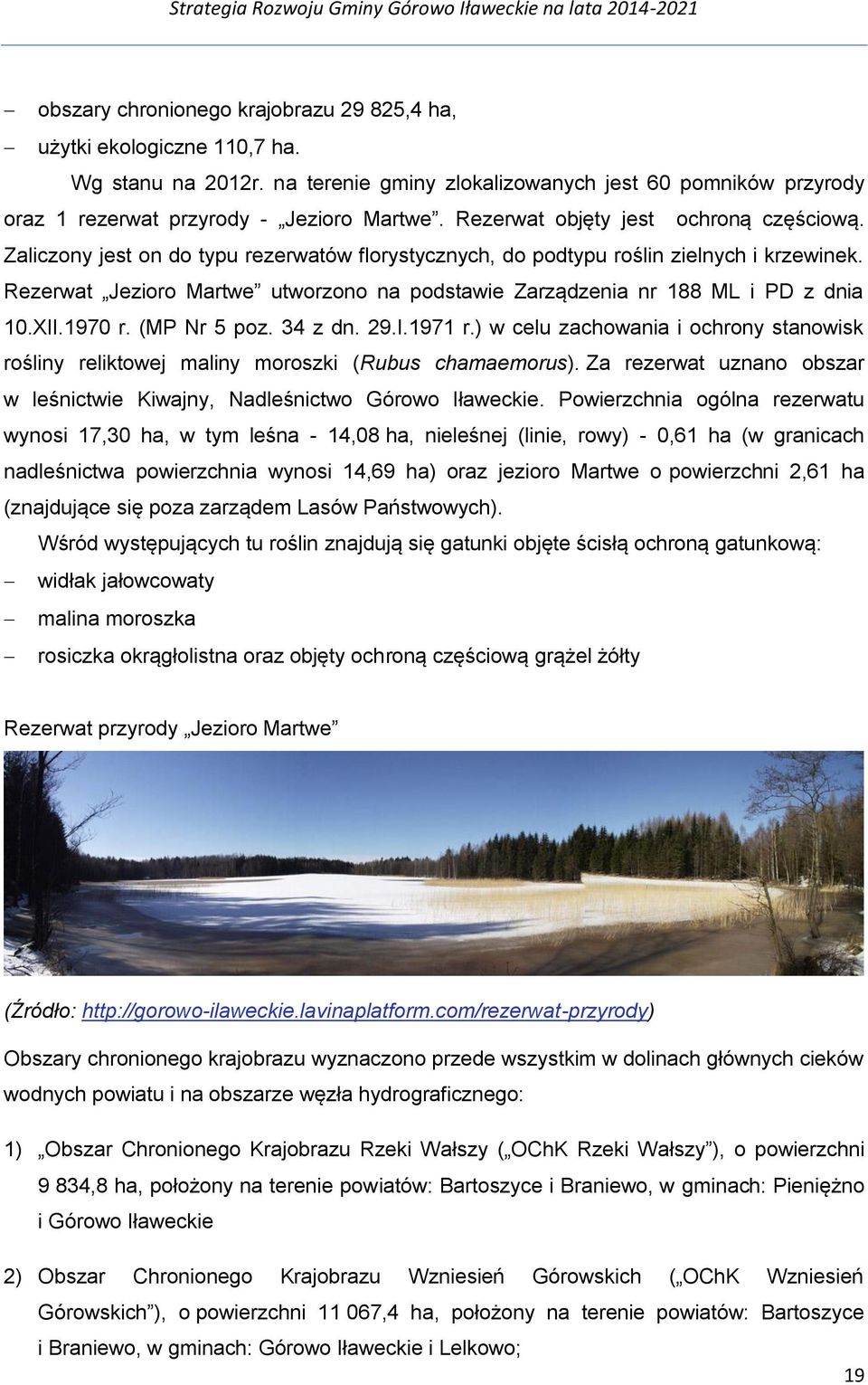 Rezerwat Jezioro Martwe utworzono na podstawie Zarządzenia nr 188 ML i PD z dnia 10.XII.1970 r. (MP Nr 5 poz. 34 z dn. 29.I.1971 r.