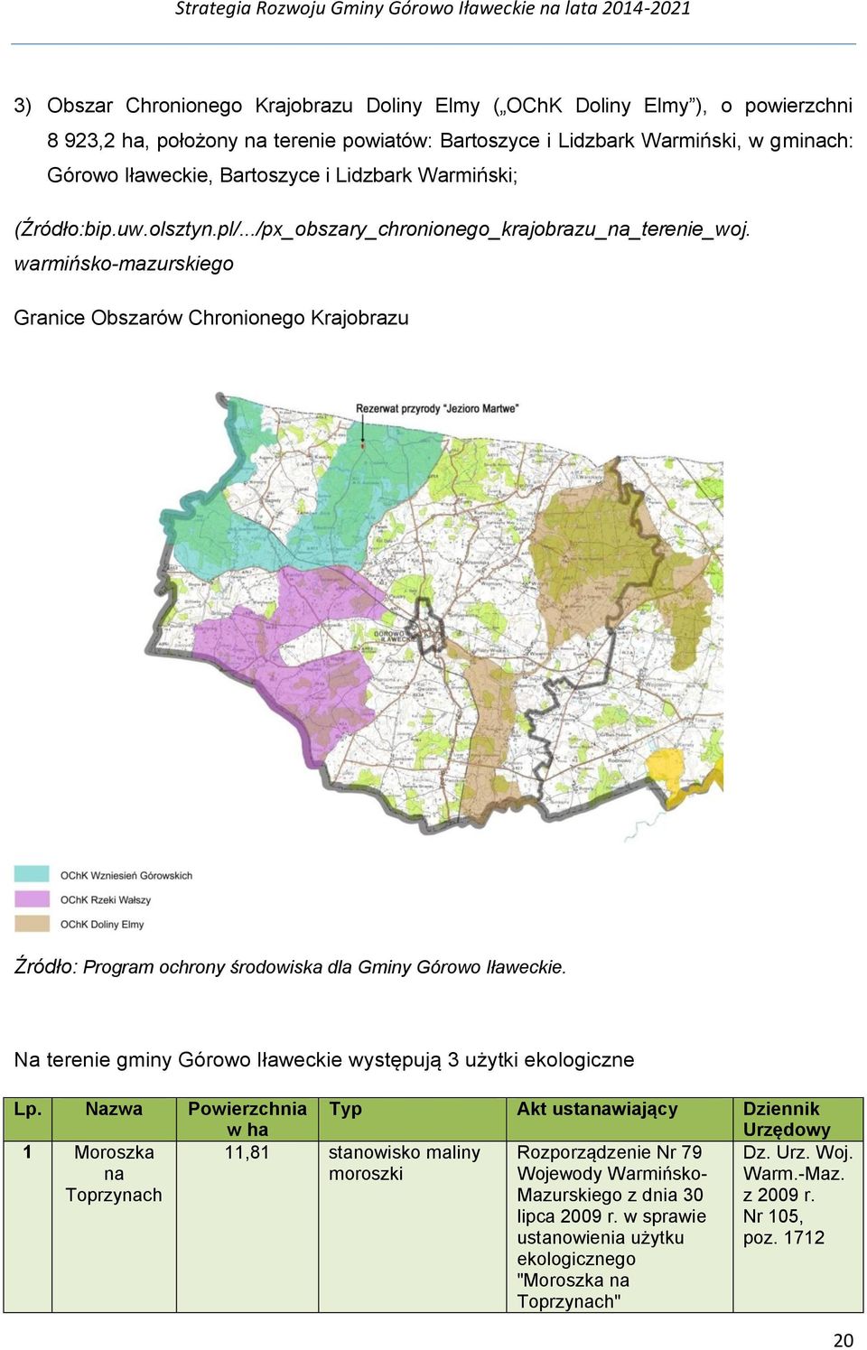 warmińsko-mazurskiego Granice Obszarów Chronionego Krajobrazu Źródło: Program ochrony środowiska dla Gminy Górowo Iławeckie. Na terenie gminy Górowo Iławeckie występują 3 użytki ekologiczne Lp.