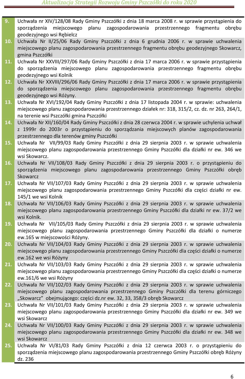 Uchwała Nr II/25/06 Rady Gminy Pszczółki z dnia 6 grudnia 2006 r. w sprawie uchwalenia miejscowego planu zagospodarowania przestrzennego fragmentu obrębu geodezyjnego Skowarcz, gmina Pszczółki 11.