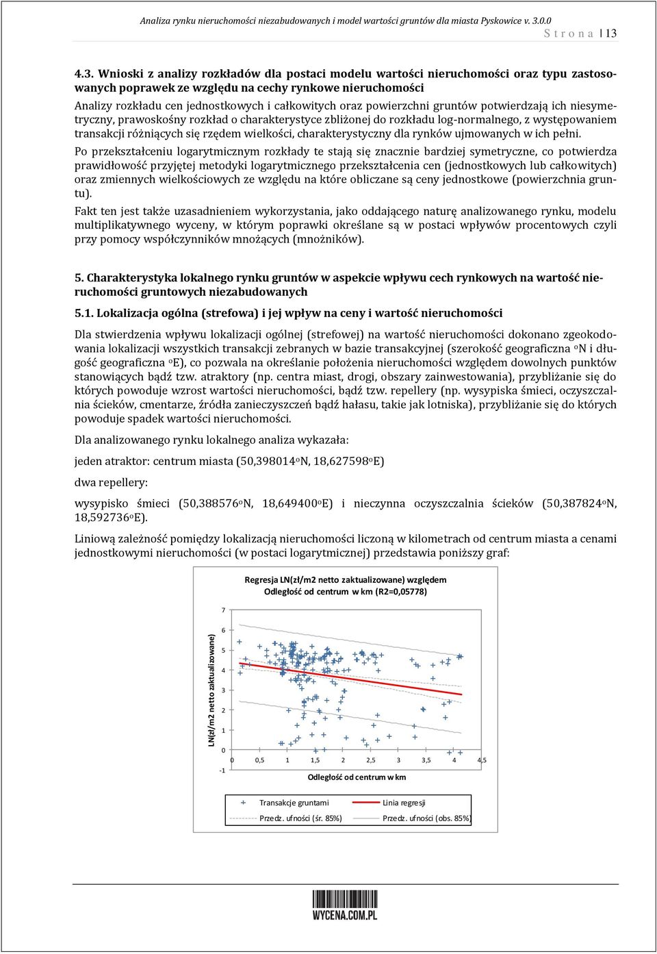 4.3. Wnioski z analizy rozkładów dla postaci modelu wartości nieruchomości oraz typu zastosowanych poprawek ze względu na cechy rynkowe nieruchomości Analizy rozkładu cen jednostkowych i całkowitych