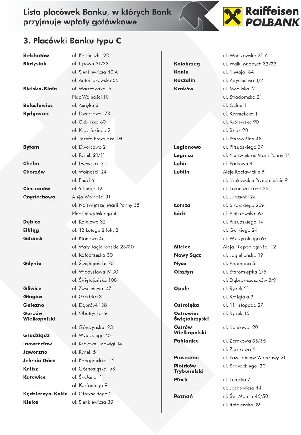 pułtuska 12 Częstochowa Aleja Wolności 31 ul. Najświętszej Marii Panny 35 Plac Daszyńskiego 4 Dębica ul. Kolejowa 32 Elbląg ul. 12 Lutego 2 lok. 2 Gdańsk ul. Klonowa 4c ul.