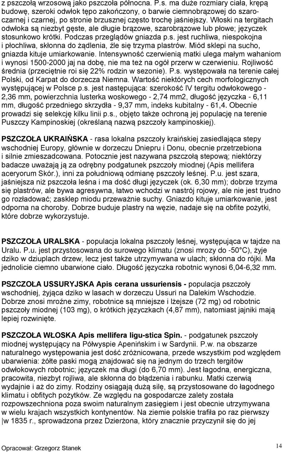 Miód sklepi na sucho, gniazda kituje umiarkowanie. Intensywność czerwienią matki ulega małym wahaniom i wynosi 1500-2000 jaj na dobę, nie ma też na ogół przerw w czerwieniu.