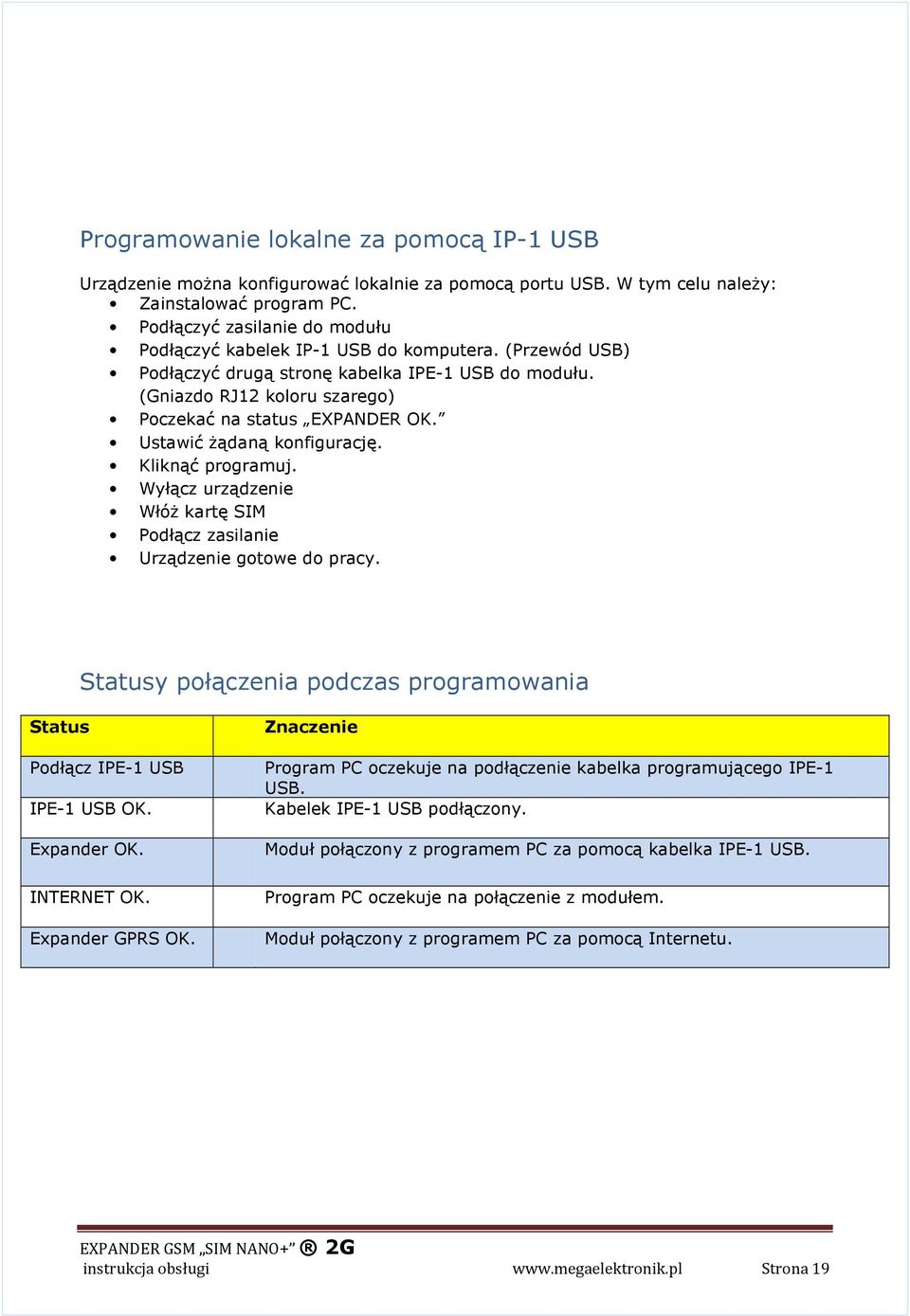 Ustawić żądaną konfigurację. Kliknąć programuj. Wyłącz urządzenie Włóż kartę SIM Podłącz zasilanie Urządzenie gotowe do pracy.