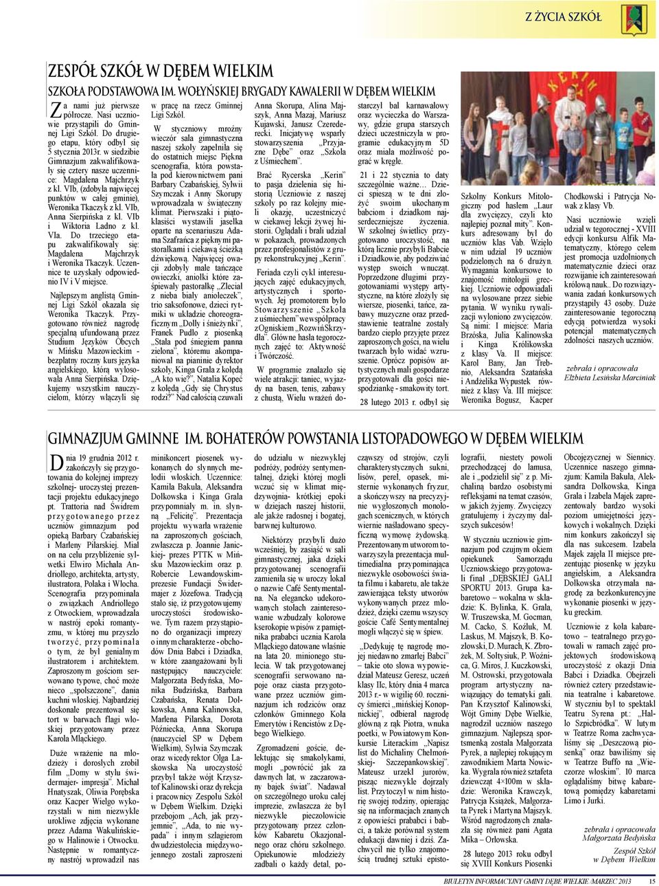 VIb, (zdobyła najwięcej punktów w całej gminie), Weronika Tkaczyk z kl. VIb, Anna Sierpińska z kl. VIb i Wiktoria Ładno z kl. VIa.