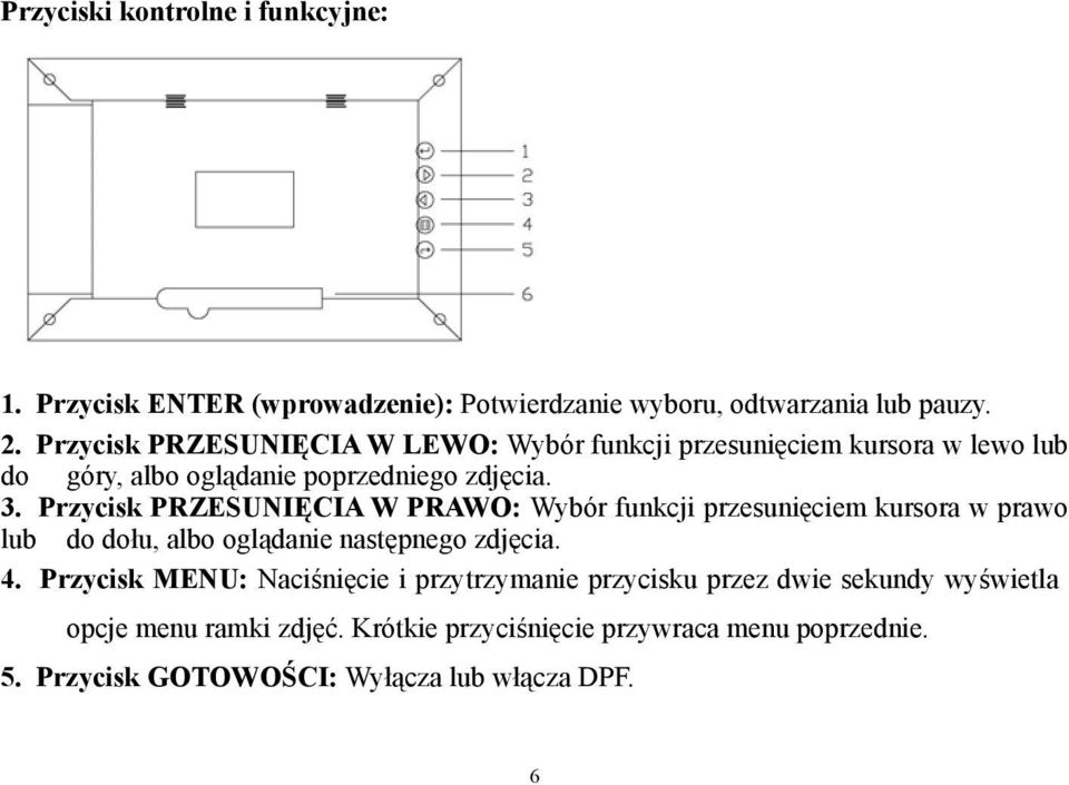 Przycisk PRZESUNIĘCIA W PRAWO: Wybór funkcji przesunięciem kursora w prawo lub do dołu, albo oglądanie następnego zdjęcia. 4.