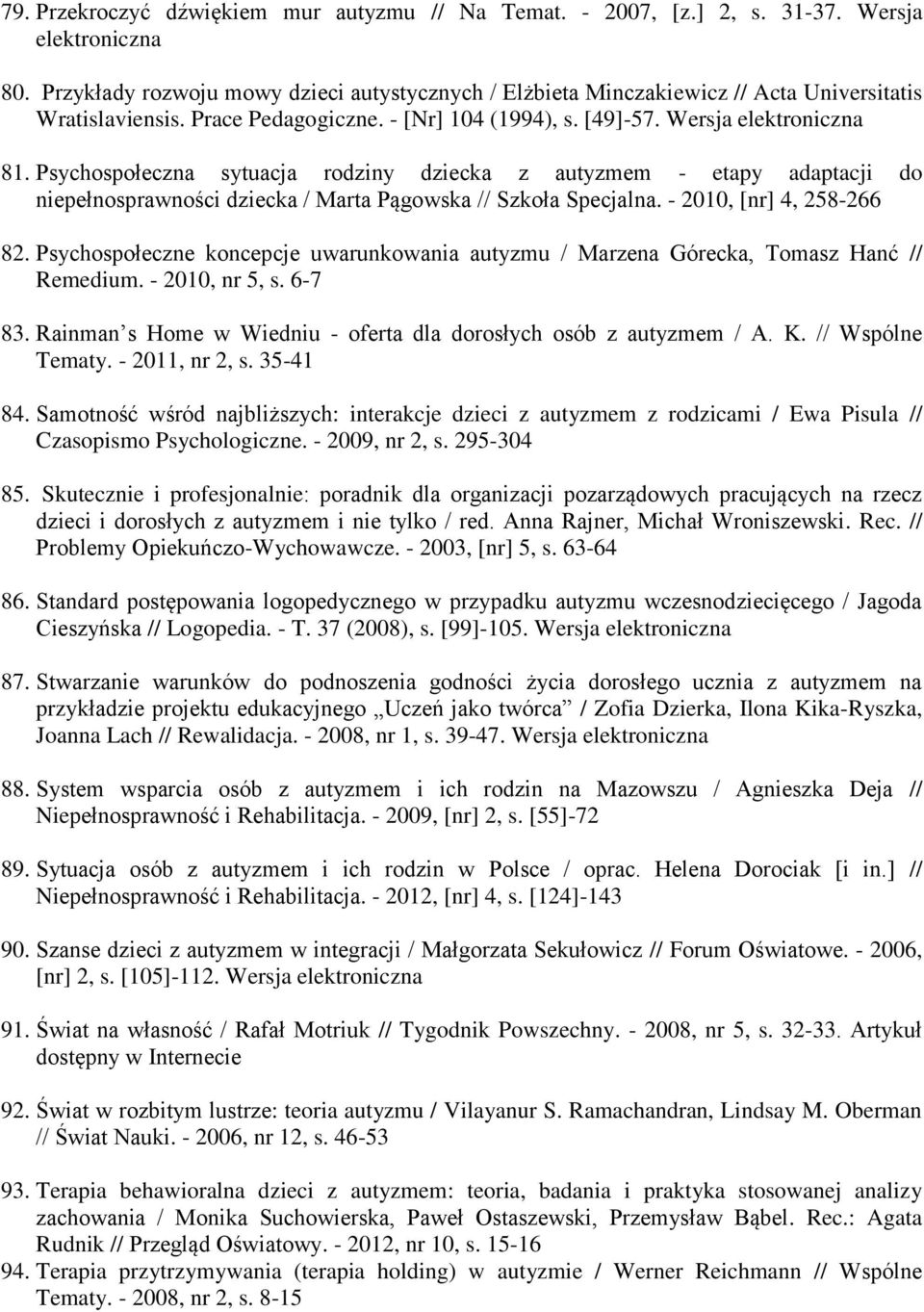 - 2010, [nr] 4, 258-266 82. Psychospołeczne koncepcje uwarunkowania autyzmu / Marzena Górecka, Tomasz Hanć // Remedium. - 2010, nr 5, s. 6-7 83.