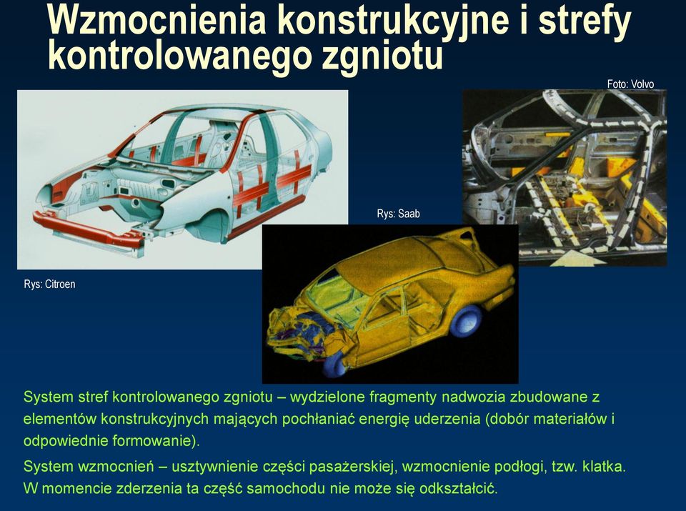 pochłaniać energię uderzenia (dobór materiałów i odpowiednie formowanie).
