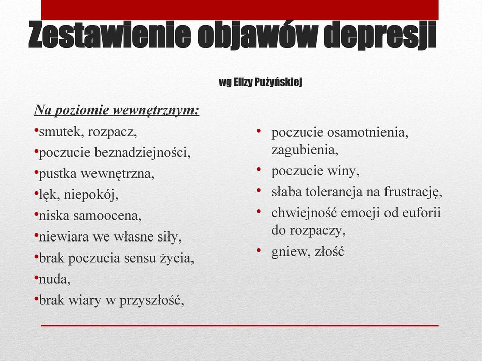 siły, brak poczucia sensu życia, nuda, brak wiary w przyszłość, poczucie osamotnienia,