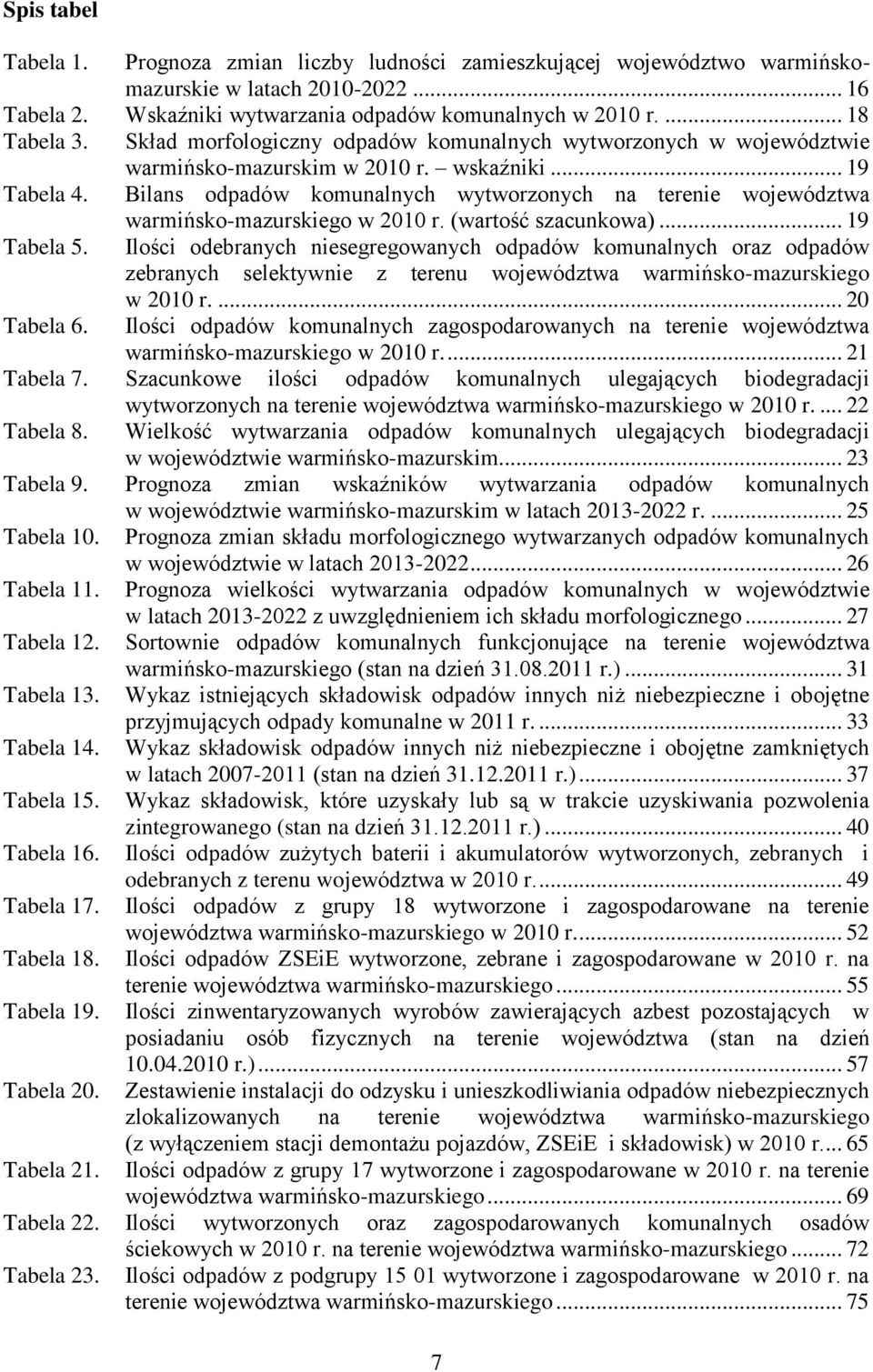 Bilans odpadów komunalnych wytworzonych na terenie województwa warmińsko-mazurskiego w 2010 r. (wartość szacunkowa)... 19 Tabela 5.