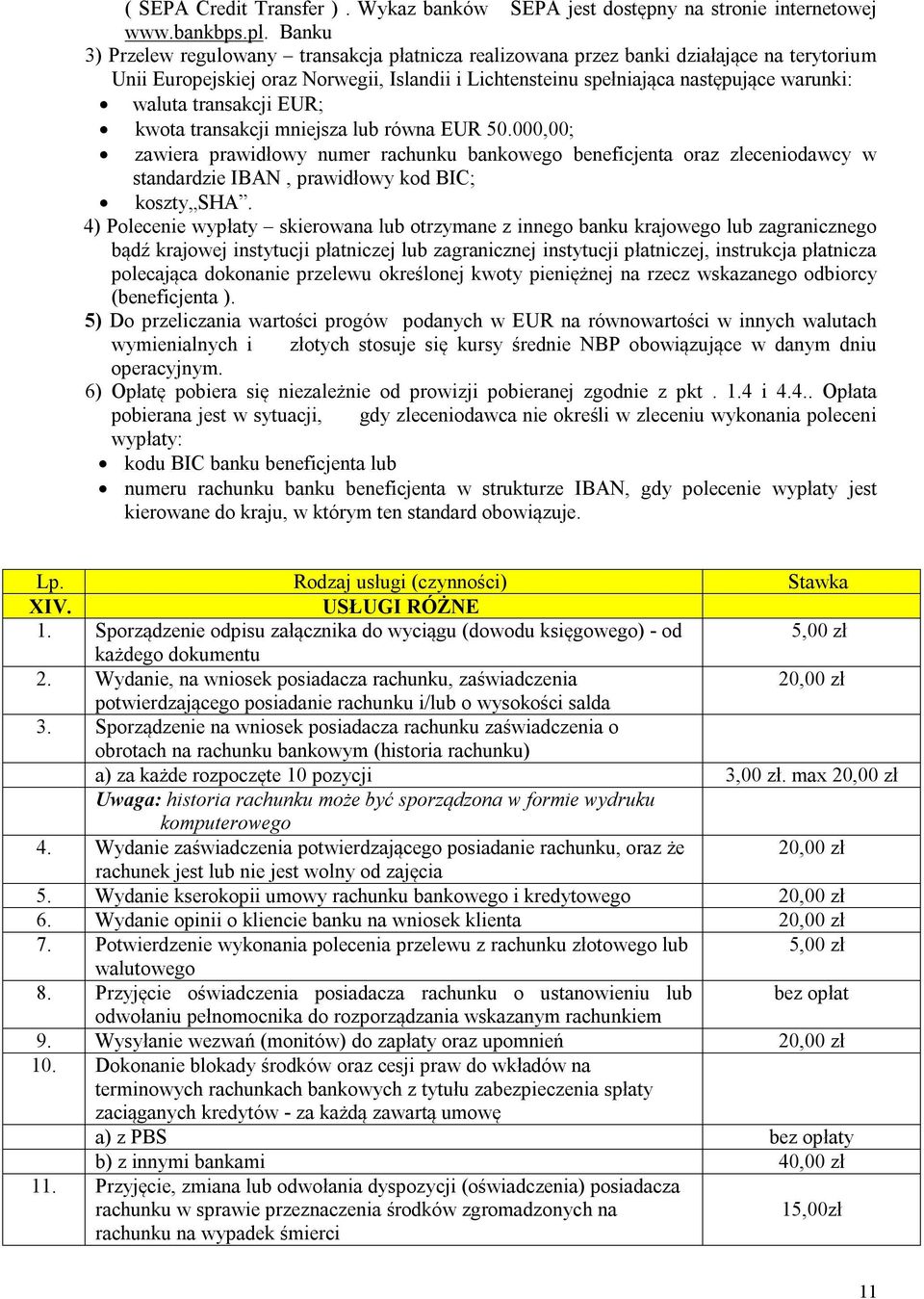 transakcji EUR; kwota transakcji mniejsza lub równa EUR 50.000,00; zawiera prawidłowy numer rachunku bankowego beneficjenta oraz zleceniodawcy w standardzie IBAN, prawidłowy kod BIC; koszty SHA.