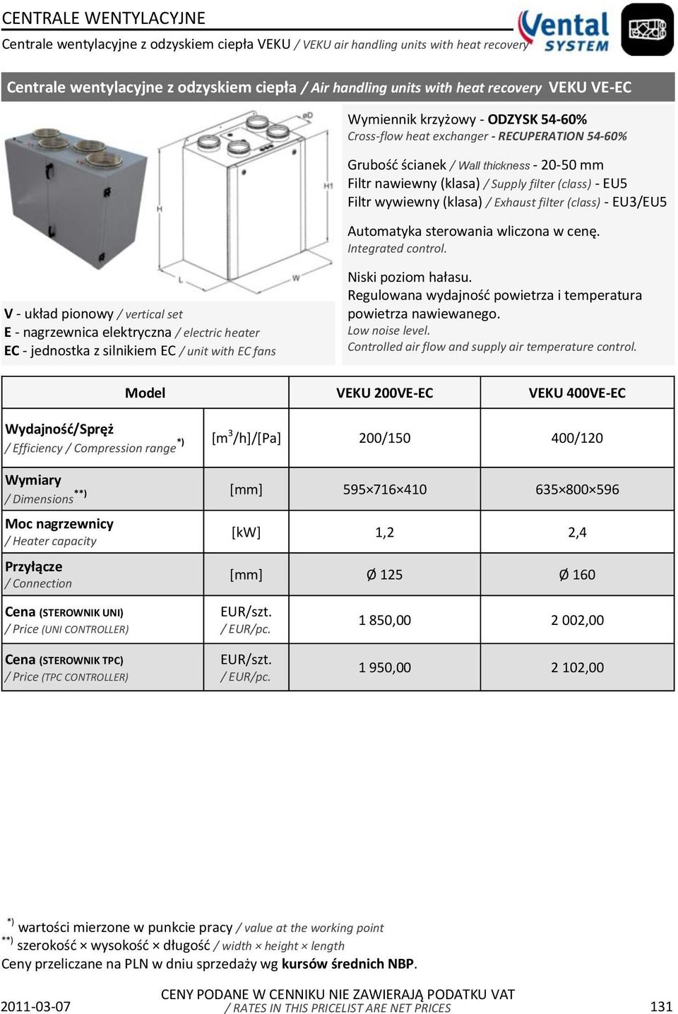 Exhaust filter (class) - EU3/EU5 Automatyka sterowania wliczona w cenę. Integrated control.