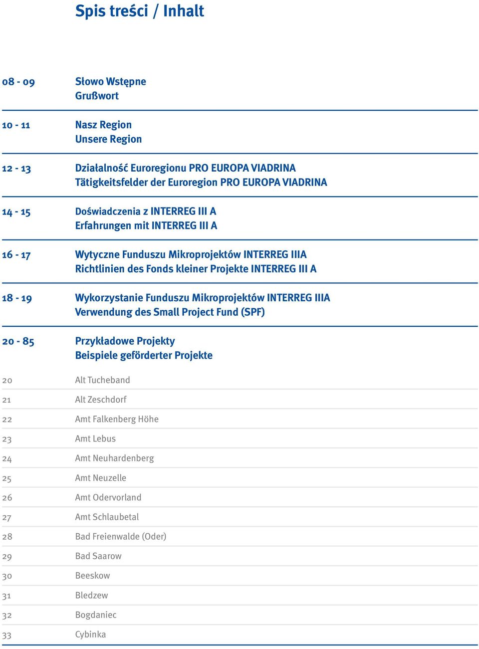 Richtlinien des Fonds kleiner Projekte INTERREG III A Wykorzystanie Funduszu Mikroprojektów INTERREG IIIA Verwendung des Small Project Fund (SPF) Przykładowe Projekty Beispiele