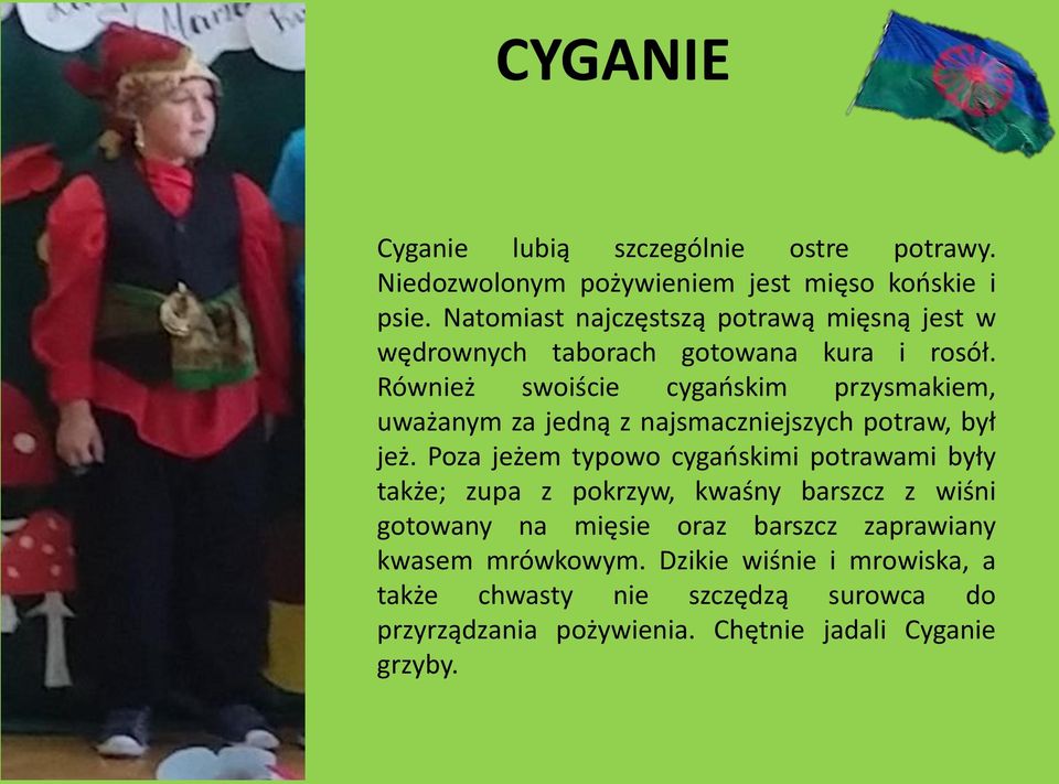 Również swoiście cygańskim przysmakiem, uważanym za jedną z najsmaczniejszych potraw, był jeż.