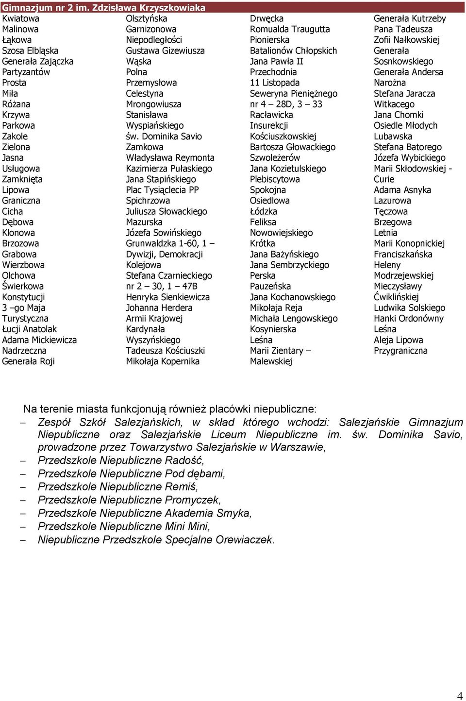 Różana Mrongowiusza Krzywa Stanisława Parkowa Wyspiańskiego Zakole św.