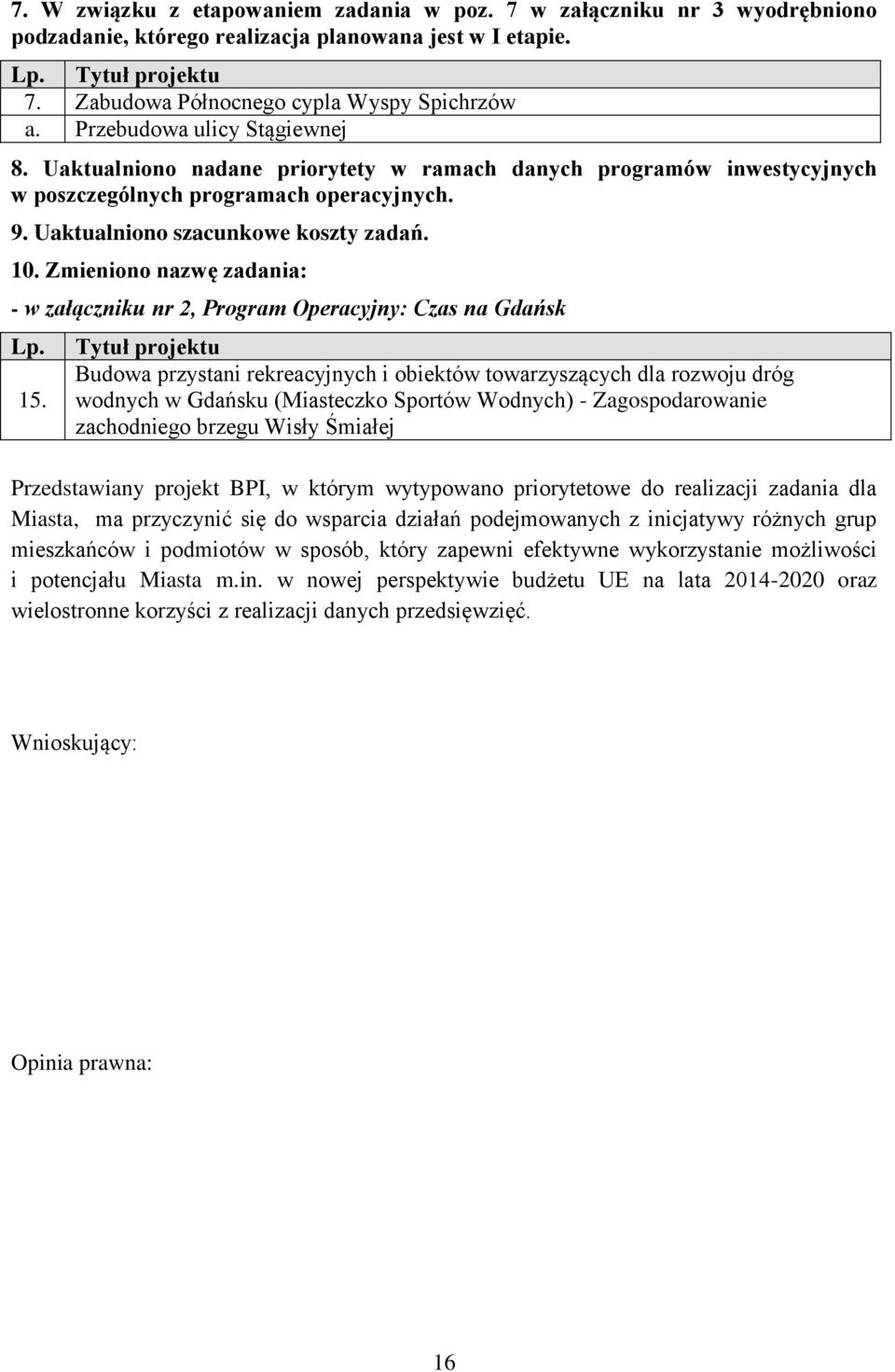 Zmieniono nazwę zadania: - w załączniku nr 2, : Czas na Gdańsk 15.