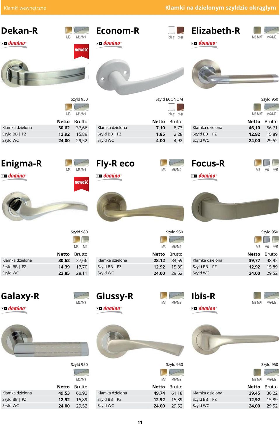 Fly-R eco M6/ Focus-R M6 1 NOWOŚĆ Szyld 980 Szyld 950 Szyld 950 M6/ M6 1 Klamka dzielona 30,62 37,66 Szyld BB PZ 14,39 17,70 Szyld WC 22,85 28,11 Klamka dzielona 28,12 34,59 Szyld BB PZ 12,92 15,89