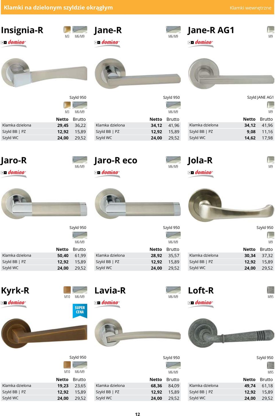 Szyld 950 Szyld 950 M6/ M6/ Klamka dzielona 50,40 61,99 Szyld BB PZ 12,92 15,89 Szyld WC 24,00 29,52 Klamka dzielona 28,92 35,57 Szyld BB PZ 12,92 15,89 Szyld WC 24,00 29,52 Klamka dzielona 30,34